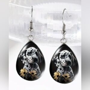 2/30$ Or 3/$35 Summer Dalmatian Floral Dog Crystal Glass Earrings (#096)‎